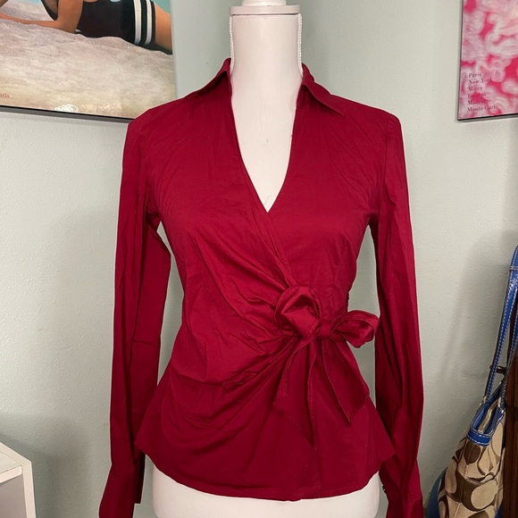 Elegant Red Wrap Top for Women - Picture 1 of 6